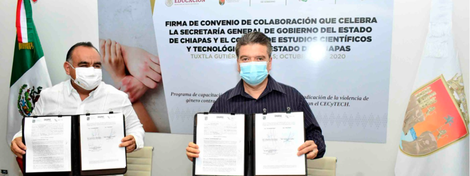 Firma de convenio entre la Secretaría General de Gobierno y el Colegio de Estudios Científicos y Tecnológicos del Estado de Chiapas.